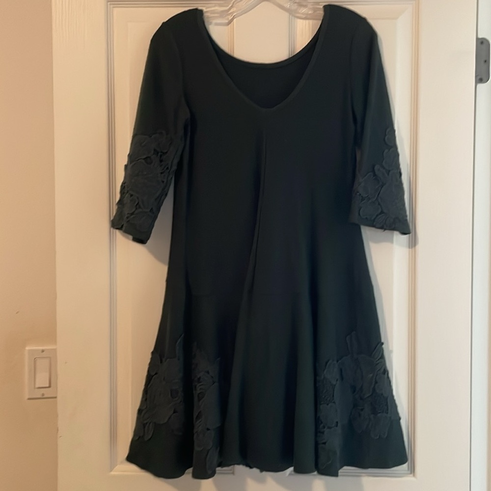 Anthropologie Linen/Cotton Embroidered Forest Green Dress Sz XS/S